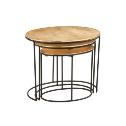SET DE 3 MESA AUXILIAR EFECTO YUTE ALUMINIO ORO