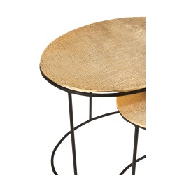 SET DE 3 MESA AUXILIAR EFECTO YUTE ALUMINIO ORO