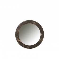 Miroir rond sur bois imprimé de façon marbre foncé de 60 cm