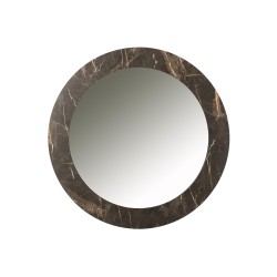 Miroir rond sur bois imprimé de façon marbre foncé de 80 cm