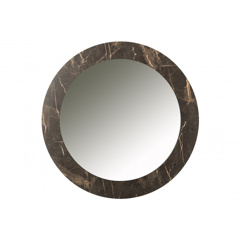 Miroir rond sur bois imprimé de façon marbre foncé de 80 cm