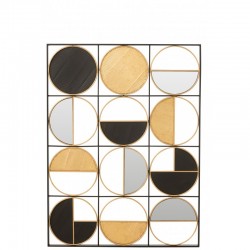 Décoration murale rectangle avec des carrés et ronds metal et verre de 101,5 cm