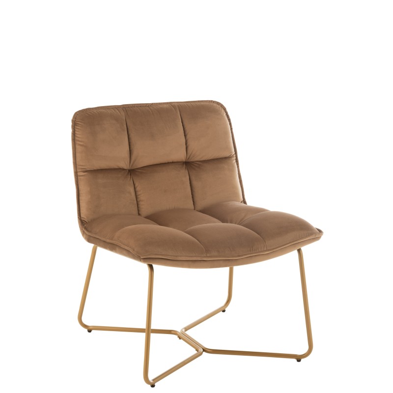 Cadeira lounge acolchoada em metal castanho 65x58x85 cm Cadeira lounge acolchoada em metal castanho 65x58x85 cm