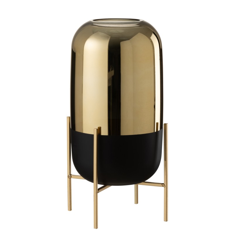 Portavelas + pie cristal negro/oro Alt. 37 cm Portavelas + pie cristal negro/oro Alt. 37 cm