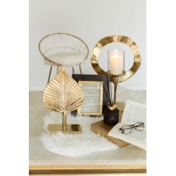 Tarro redondo de cristal para velas sobre base de aluminio dorado 28x15x46 cm