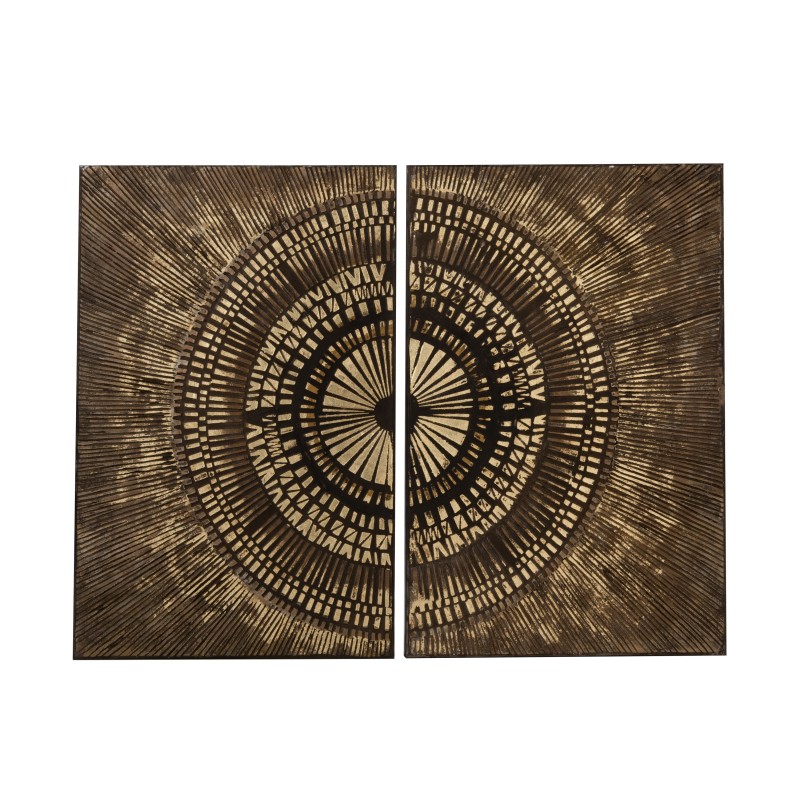 SET 2 PINTURA CIRCULO CANAMAZO/MADERA MARRON/ORO