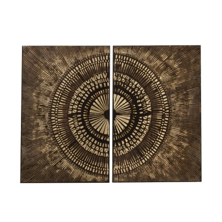 SET 2 PINTURA CIRCULO CANAMAZO/MADERA MARRON/ORO