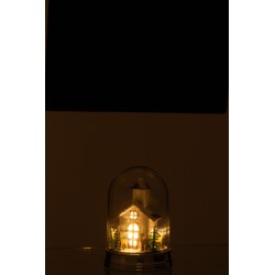 Campana invierno casa + animales led acrílico blanco/verde Alt. 14 cm