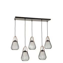 Lampes suspendues avec 5 lampes  en acier et verre noir