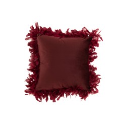 Coussin carré avec bords plumes en polyester bordeaux 45x45cm