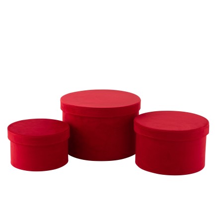 SET DE 3 BOITE RONDE VELOURS ROUGE FONCE