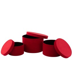 SET DE 3 BOITE RONDE VELOURS ROUGE FONCE