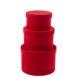 SET DE 3 BOITE RONDE VELOURS ROUGE FONCE