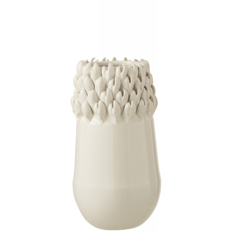 Vase coquillage en céramique blanc 14x14x27 cm