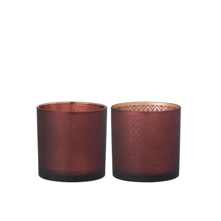 Set de 2 photophores en verre Bordeaux 15x15x15 cm