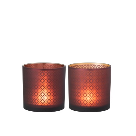 Set de 2 photophores en verre Bordeaux 15x15x15 cm