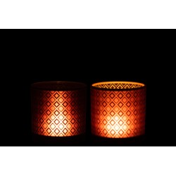 Portavelas oriental cristal rojo/oro surtido de 2 Alt. 15 cm