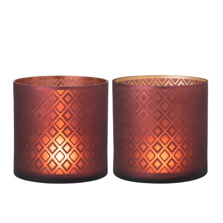 Set de 2 photophores en verre Bordeaux 20x20x20 cm