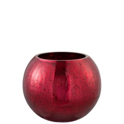 Photophore boule en verre rouge 20x20x15.5 cm