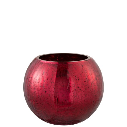 Photophore boule en verre rouge 20x20x15.5 cm
