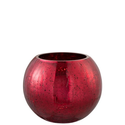 Photophore boule en verre rouge 20x20x15.5 cm