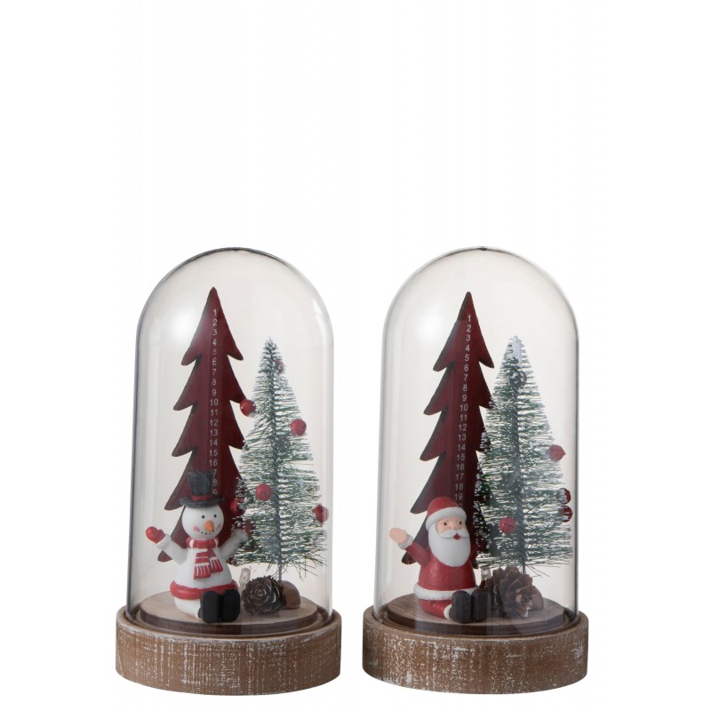 Assortiment de 2 cloches de Noël en verre avec personnage et arbres