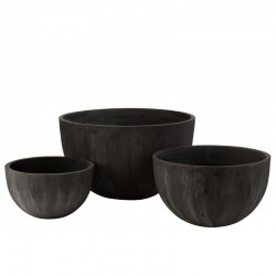 Set de 3 cachepots rond en céramique noire