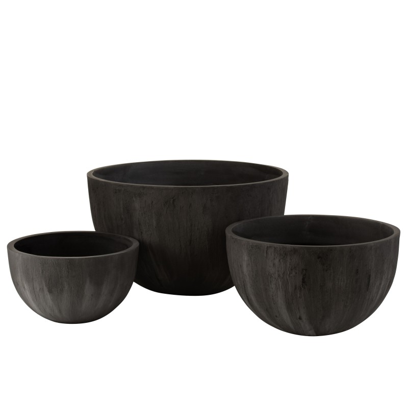 Conjunto de 3 vasos de cerâmica pretos 60x60x46 cm Conjunto de 3 vasos de cerâmica pretos 60x60x46 cm