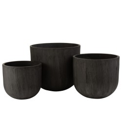 Lote de 3 macetas redondas de cerámica negra H. 33 a 46 cm