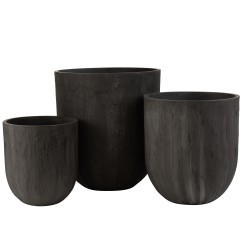 Lote de 3 macetas de cerámica negra 55x55x61,5 cm