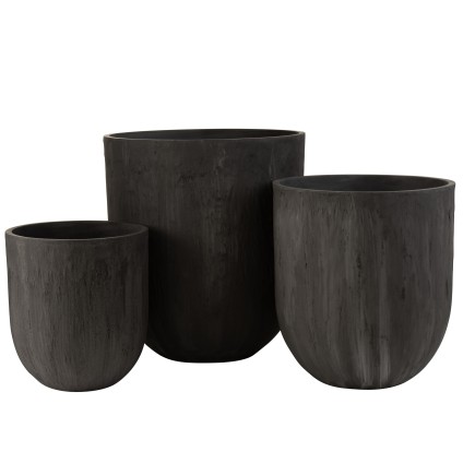 Set di 3 fioriere in ceramica nera 55x55x61,5 cm