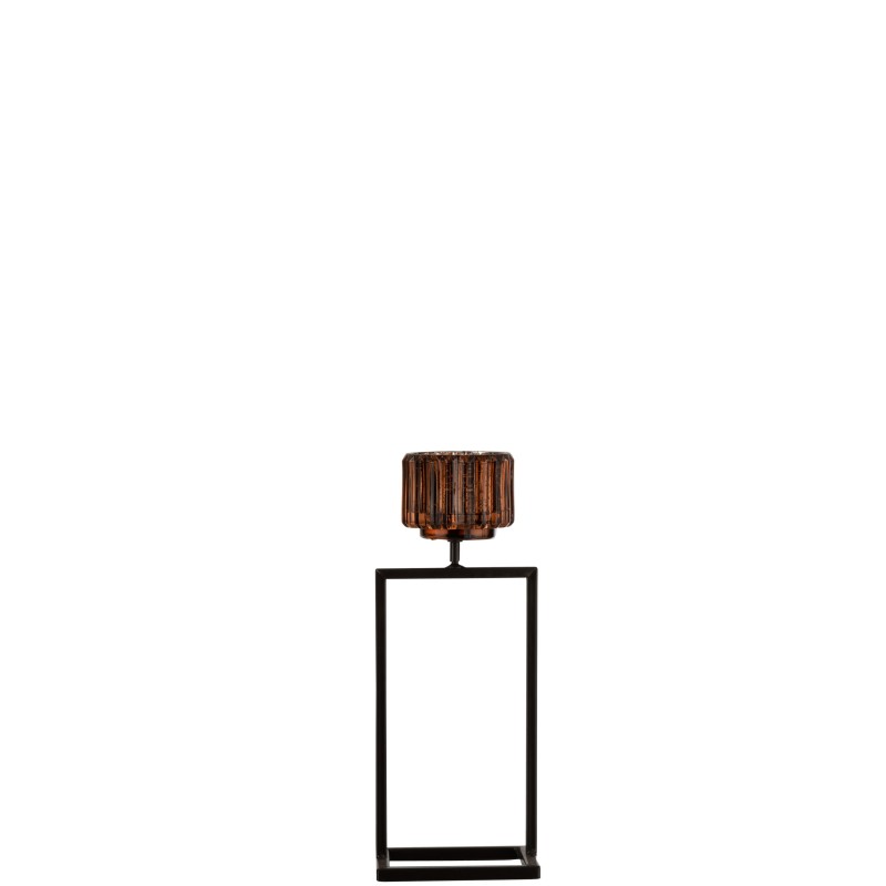 Castiçal em vidro castanho - preto 12x11x31,5 cm Castiçal em vidro castanho - preto 12x11x31,5 cm