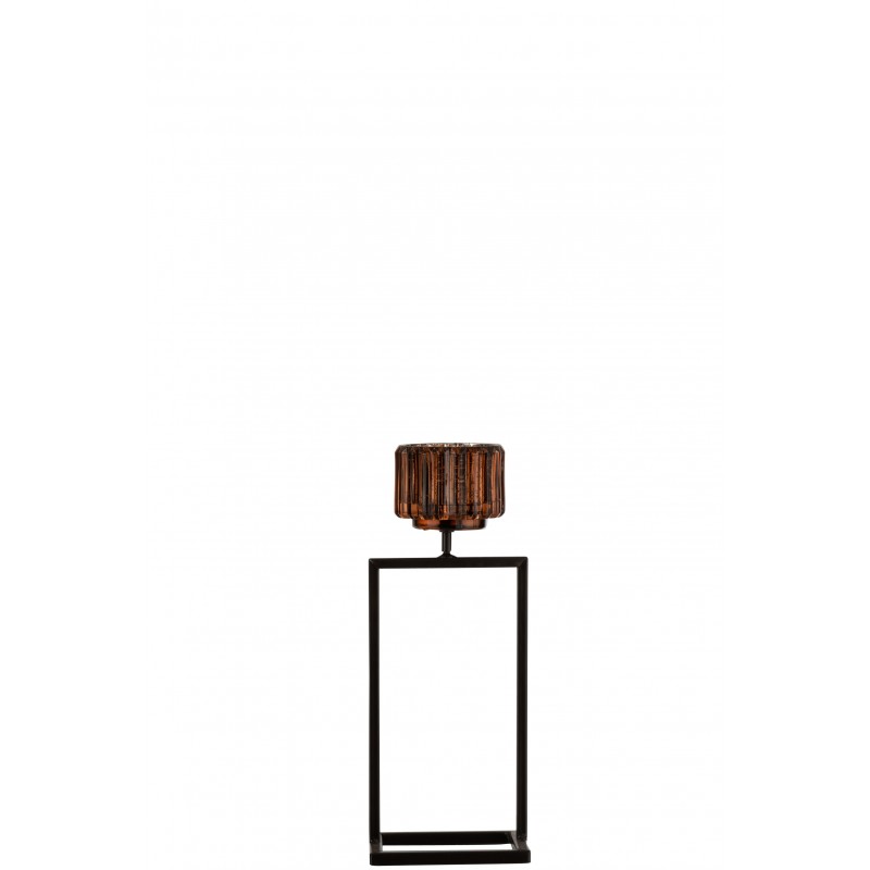 Photophore en verre marron - noir 12x11x31.5 cm