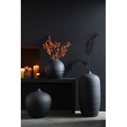 Vase rond en ciment noir 30x30x28 cm