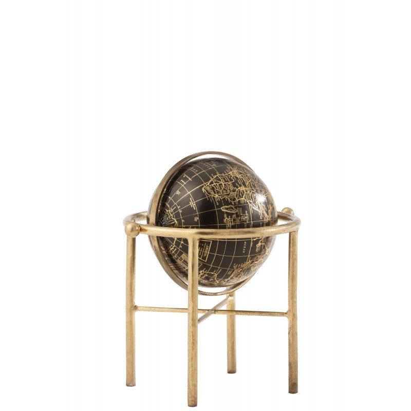 Globe vintage sur socle en métal doré 26x26x30 cm