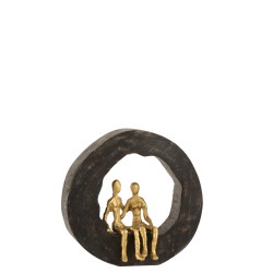 Couple assis dans cercle en bois noir 28x7x29 cm