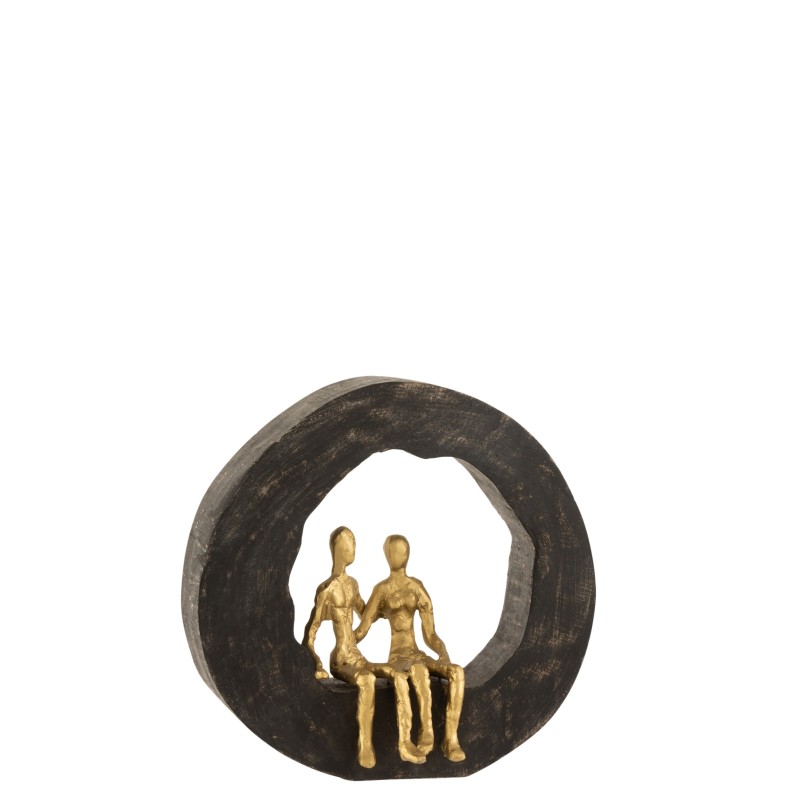 Couple assis dans cercle en bois noir 28x7x29 cm