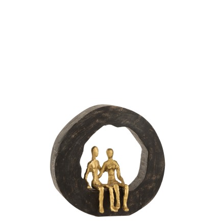 Couple assis dans cercle en bois noir 28x7x29 cm