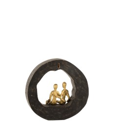 Couple assis dans cercle en bois noir 28x7x29 cm