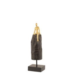 Figura sentado madera de mango/aluminio negro/oro Alt. 36 cm