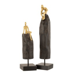 Personnage assis sur socle en bois noir 10x10x47 cm