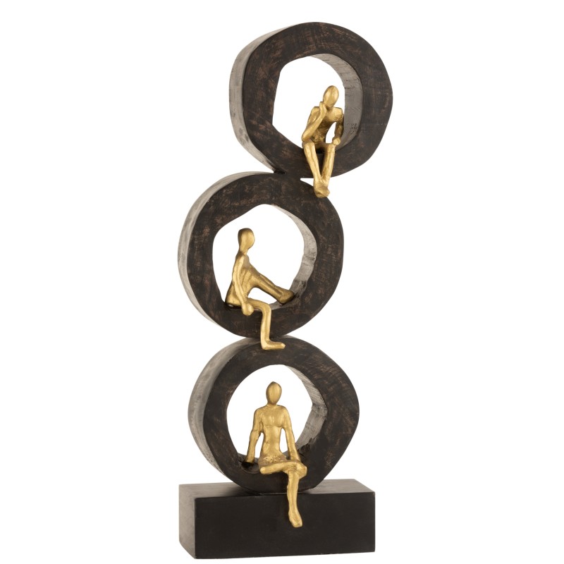 Personnage assis dans 3 cercles en bois noir 19x9x56 cm