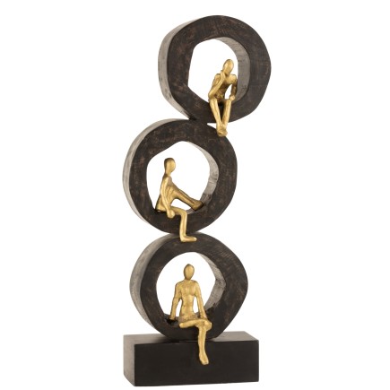 Personnage assis dans 3 cercles en bois noir 19x9x56 cm