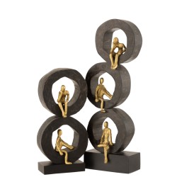 Personnage assis dans 3 cercles en bois noir 19x9x56 cm
