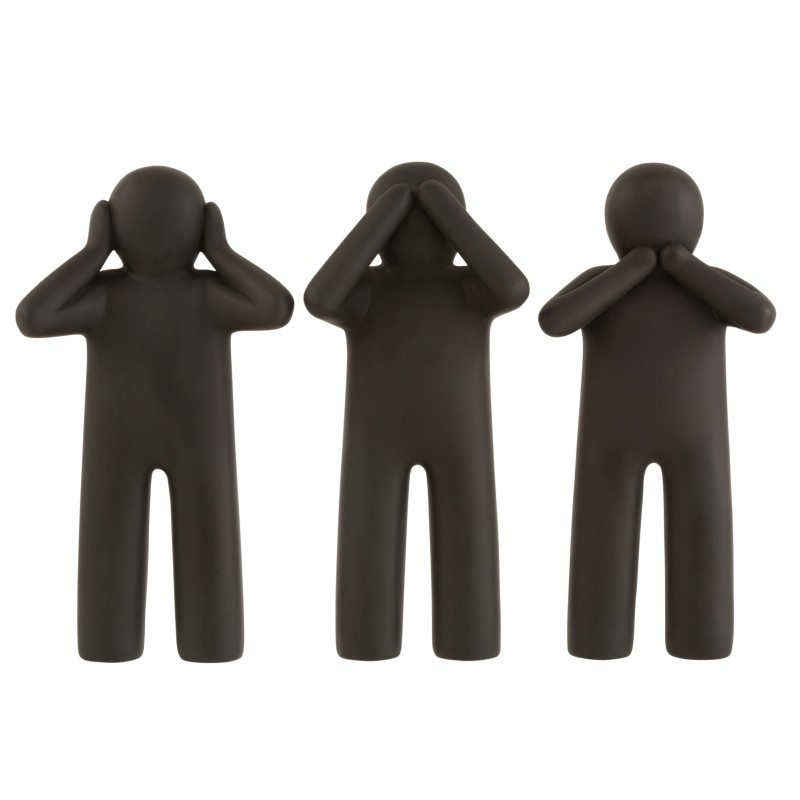 3 figurines P'tit Maurice en résine noir représentant des sens