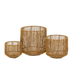 Set de 3 portavelas líneas hierro opaco oro 20x51 cm