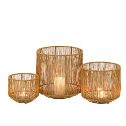 Set de 3 portavelas líneas hierro opaco oro 20x51 cm
