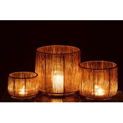 Set de 3 portavelas líneas hierro opaco oro 20x51 cm