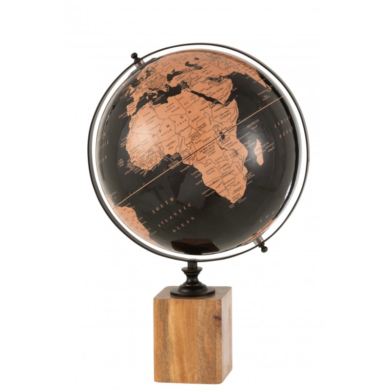Globe terrestre marron sur socle en bois 33x30x48 cm