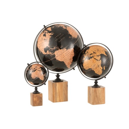 Globe terrestre marron sur socle en bois 33x30x48 cm
